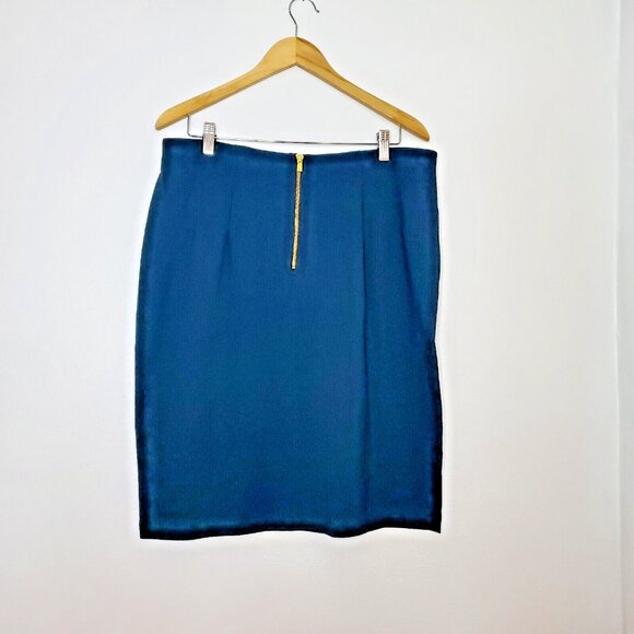 Jane and Mercer Women Green Skirt Sz 14 Pronounced Gold Back Zipper Stretch - Picture 2 of 10